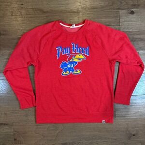 Rally‎ House Kansas Jayhawks Pay Heed Red Raglan Sweatshirt Mens 2XL KU Mascot